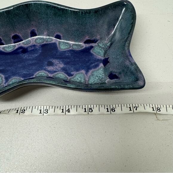 Sheepscot River Pottery Ocean Blue Wavy Tray Pink Glitter Serving Platter - Picture 3 of 8